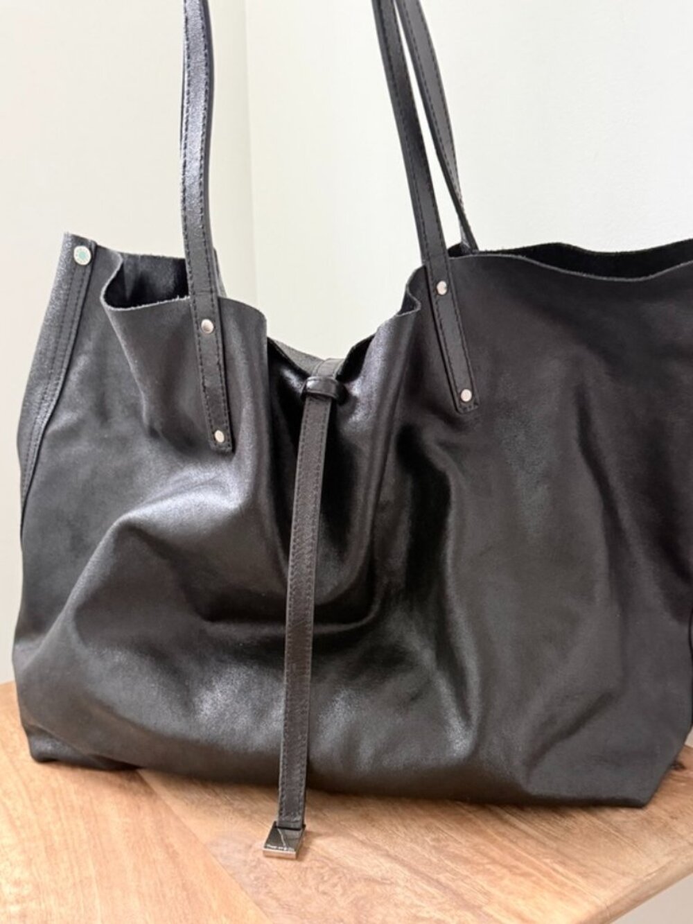 Rare TIFFANY & CO. Black Pebbled Leather Reversible Large Slouchy Tote Bag